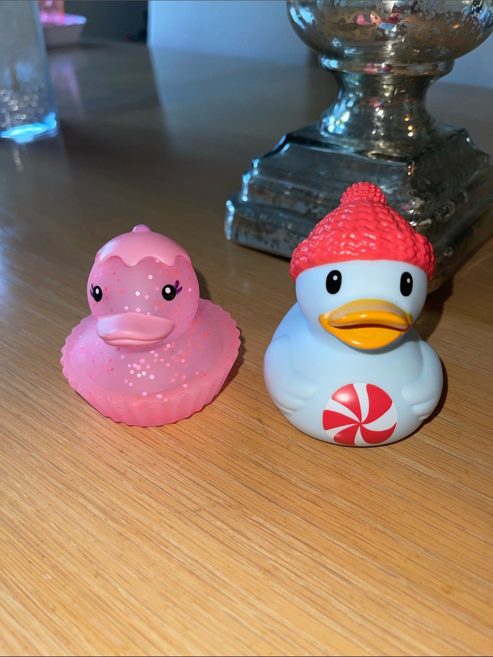 Set of 2 Cute Rubber Duckies - Pink glitter cupcake & peppermint with hat. NWOT